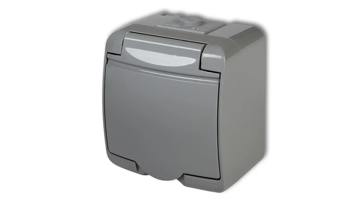 JUNIOR Gniazdo pojedyncze z/u SCHUKO (klapka popielata) popielaty 10GHE-1sp