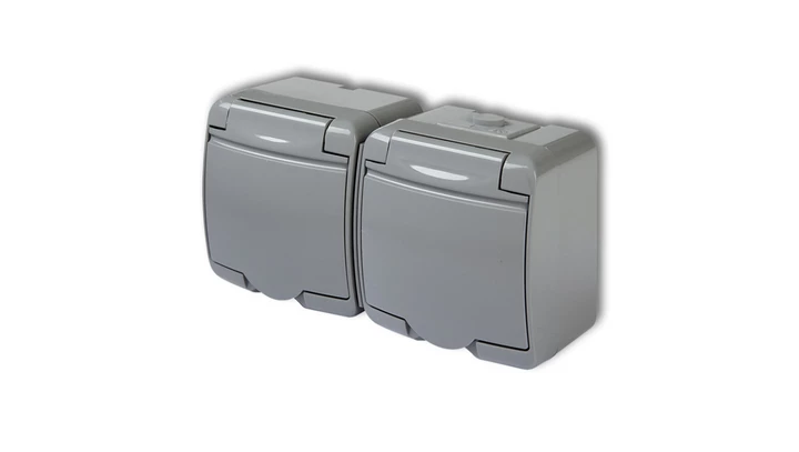 JUNIOR Gniazdo podwójne z/u SCHUKO (klapka popielata) popielaty 10GHE-2sp