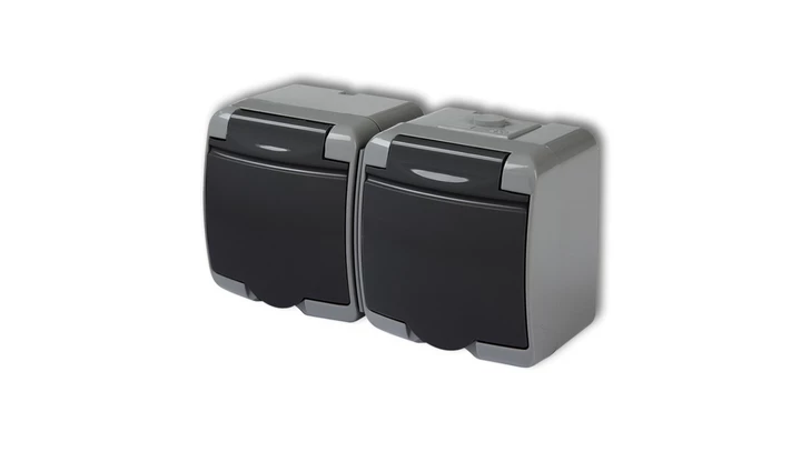 JUNIOR Gniazdo podwójne z/u (klapka grafitowa) popielaty / grafitowy 30GHE-2p