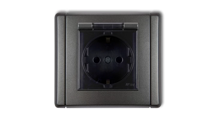 FLEXI Gniazdo bryzgoszczelne z/u SCHUKO (klapka dymna) grafitowy 11FGPB-1sdp