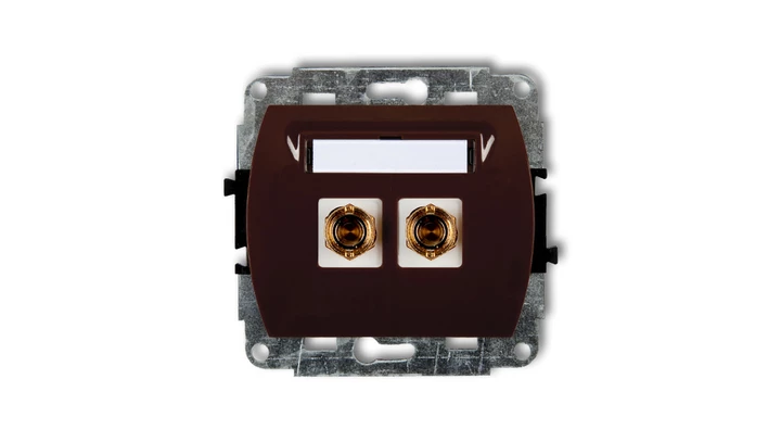 TREND Gniazdo głośnikowe pojedyncze (typu banan - czerwony i czarny, pozłacany, 4 mm2, skręcany) brązowy 4GG-4