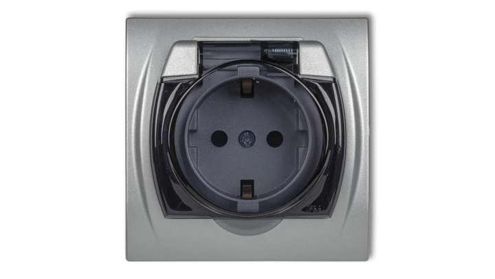 LOGO Gniazdo bryzgoszczelne z/u SCHUKO (klapka dymna) srebrny metalik 7LGPB-1sdp