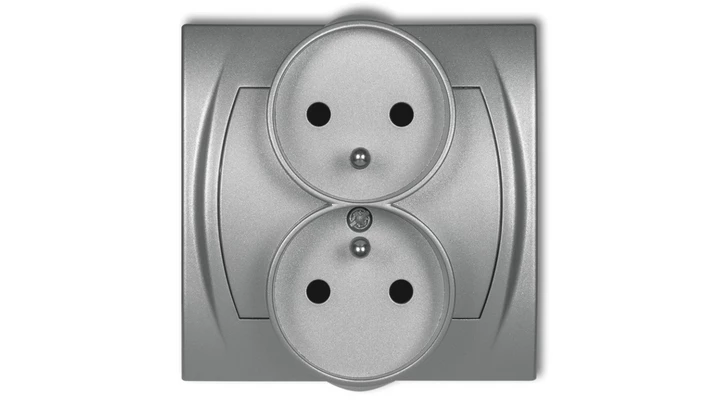 LOGO Gniazdo podwójne z/u z przesłonami srebrny metalik 7LGPR-2zp