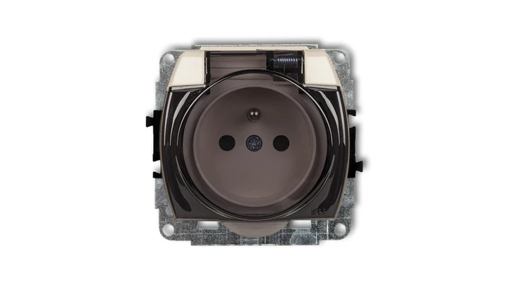 TREND Gniazdo bryzgoszczelne z/u (klapka dymna) beżowy 1GPB-1zdp