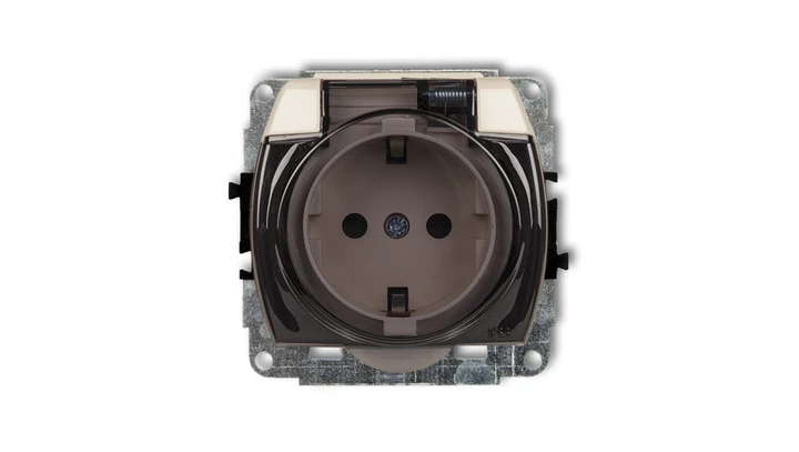 TREND Gniazdo bryzgoszczelne z/u SCHUKO (klapka dymna) beżowy 1GPB-1sdp