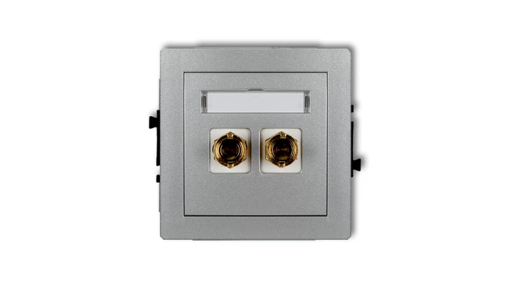 DECO Gniazdo głośnikowe pojedyncze (typu banan - czerwony i czarny, pozłacany, 4 mm2, skręcany) srebrny metalik 7DGG-4