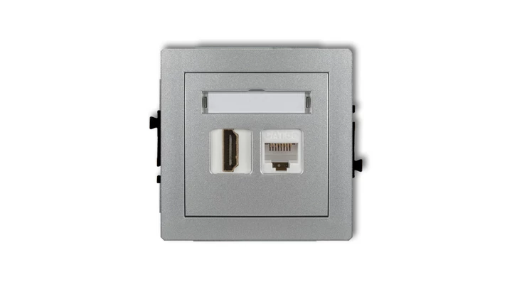 DECO Gniazdo pojedyncze HDMI + Gniazdo komputerowe pojedyncze 1xRJ45, kat. 5e, 8-stykowy srebrny metalik 7DGHK