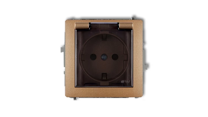 DECO Gniazdo bryzgoszczelne z/u SCHUKO (klapka dymna) złoty metalik 8DGPB-1sdp