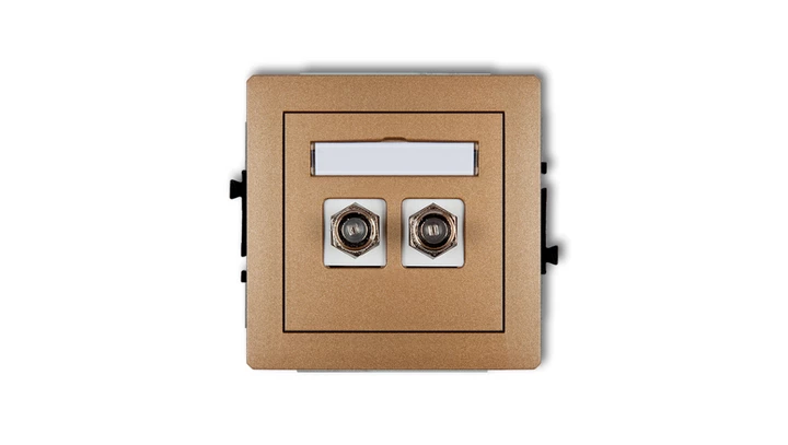 DECO Gniazdo antenowe podwójnego typu F (SAT) pozłacany złoty metalik 8DGF-2.1