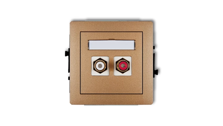 DECO Gniazdo podwójne RCA (typu cinch - biały i czerwony, pozłacany) złoty metalik 8DGRCA-2