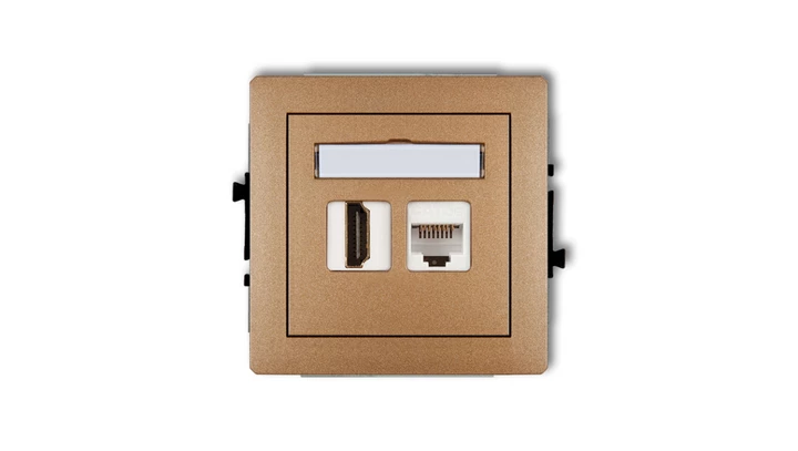 DECO Gniazdo pojedyncze HDMI + Gniazdo komputerowe pojedyncze 1xRJ45, kat. 5e, 8-stykowy złoty metalik 8DGHK