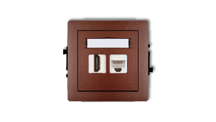DECO Gniazdo pojedyncze HDMI + Gniazdo komputerowe pojedyncze 1xRJ45, kat. 5e, 8-stykowy brązowy metalik 9DGHK