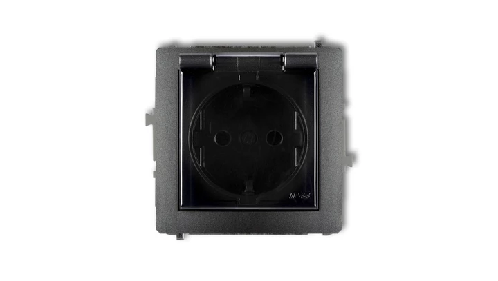 DECO Gniazdo bryzgoszczelne z/u SCHUKO (klapka dymna) grafitowy 11DGPB-1sdp