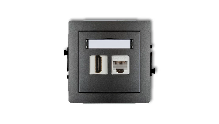 DECO Gniazdo pojedyncze HDMI + Gniazdo komputerowe pojedyncze 1xRJ45, kat. 5e, 8-stykowy grafitowy 11DGHK