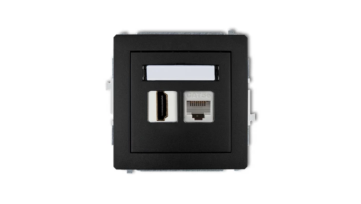 DECO Gniazdo pojedyncze HDMI + Gniazdo komputerowe pojedyncze 1xRJ45, kat. 5e, 8-stykowy czarny mat 12DGHK