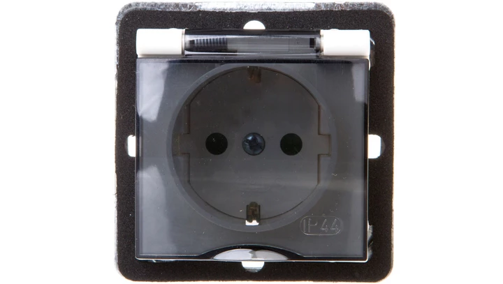 IMPRESJA Gniazdo bryzgoszczelne z/u Schuko IP44 z przesłonami klapka przezroczyste ecrue GPH-1YSP/m/27/d