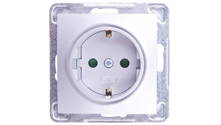 IMPRESJA Gniazdo pojedyncze z/u Schuko z przesłonami srebrne GP-1YSP/m/18