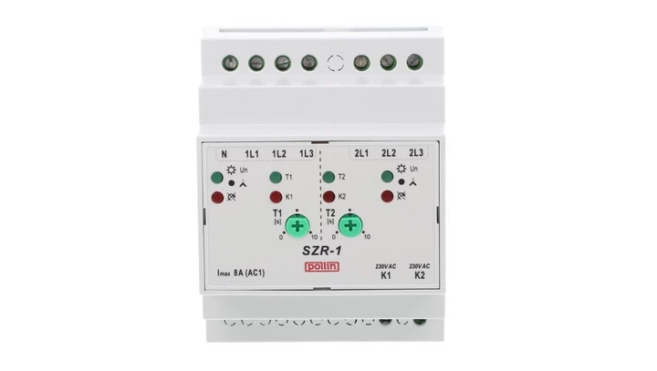 Sterownik układu SZR, 3P, regulacja czasu przerwy przełączania 0,1 - 10s SZR-1