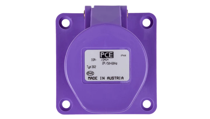 Gniazdo tablicowe 16A 2P 24V fioletowe IP44 TWIST 362v