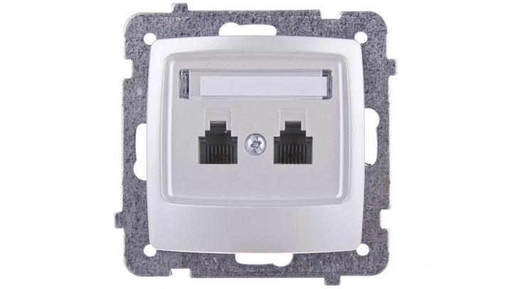 KARO Gniazdo telefoniczne podwójne RJ11 niezależne srebrny perłowy GPT-2SN/m/43