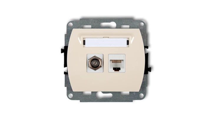 TREND Gniazdo antenowe pojedyncze typu F (SAT) + gniazda komputerowe pojedyncze 1xRJ45 kat. 5e 8-stykowy beżowy 1GFK-1