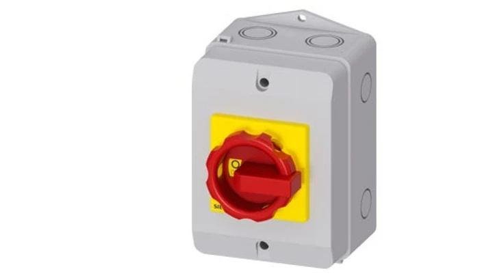 Rozłącznik główny/awaryjny w obudowie 3P 25A 9.5kW AC23A 400V styki pom 1Z 1R pokrętło żółto-czerwone 3LD2164-1GP53