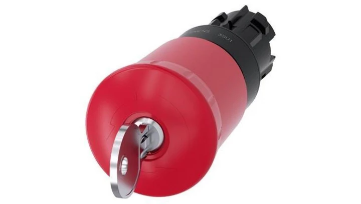 Przycisk bezpieczeństwa 22mm z zamkiem Siemens SSP9 tworzywo czerwony 40mm 2 klucze IP69k SIRIUS ACT 3SU1000-1HS20-0AA0
