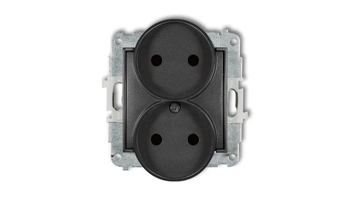 MINI Gniazdo podwójne b/u z przesłonami grafitowy 11MGPR-2p