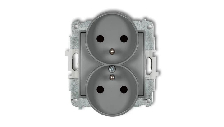 MINI Gniazdo podwójne z/u z przesłonami szary mat 27MGPR-2zp