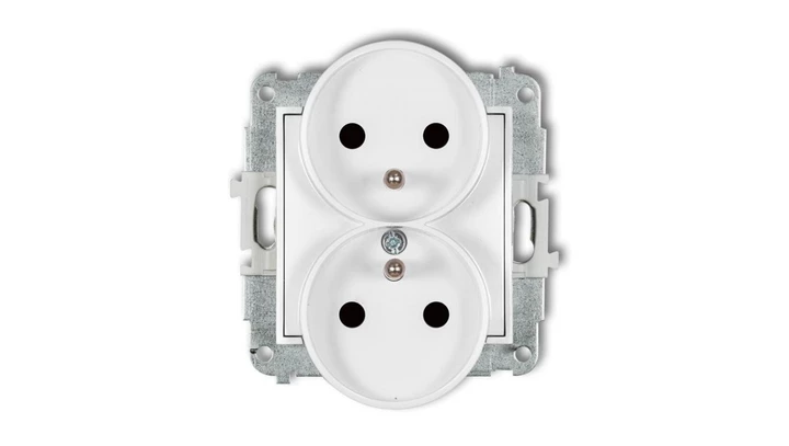 MINI Gniazdo podwójne z/u z przesłonami białe MGPR-2zp