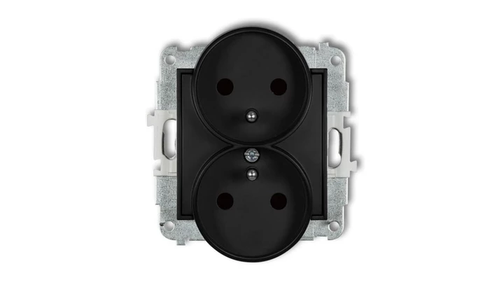 MINI Gniazdo podwójne z/u z przesłonami czarny mat 12MGPR-2zp