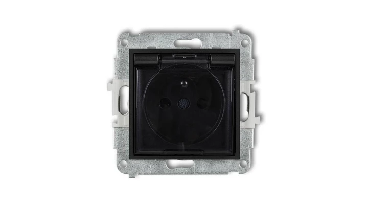 MINI Gniazdo bryzgoszczelne z/u IP44 z przesłonami klapka dymna czarny mat 12MGPB-1zdp