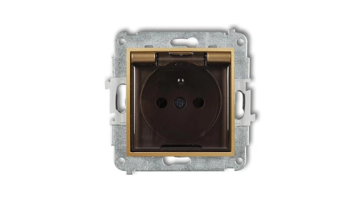 MINI Gniazdo bryzgoszczelne z/u IP44 z przesłonami klapka dymna złote 29MGPB-1zdp