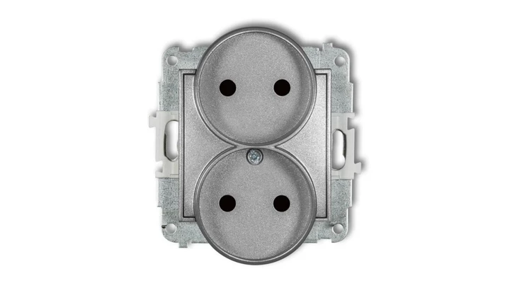 MINI Gniazdo podwójne b/u z przesłonami srebrny metalik 7MGPR-2p