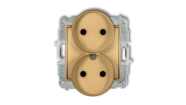 MINI Gniazdo podwójne b/u z przesłonami złote 29MGPR-2p