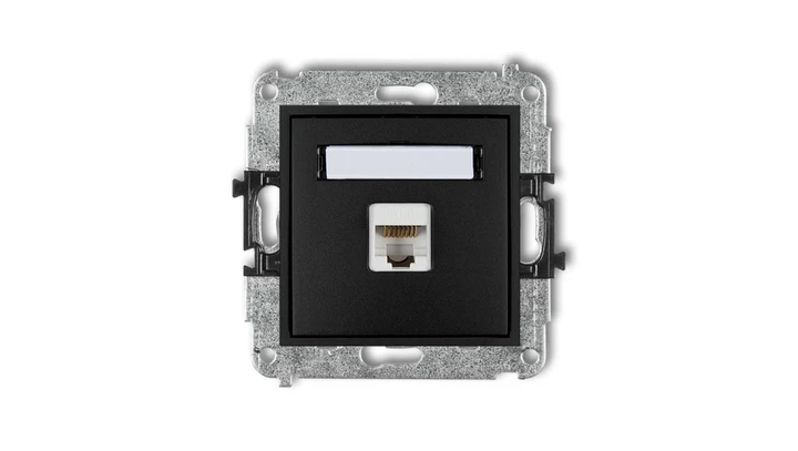 MINI Gniazdo komputerowe pojedyncze 1xRJ45 kat. 5e ekranowane 8-stykowy czarny mat 12MGK-1e