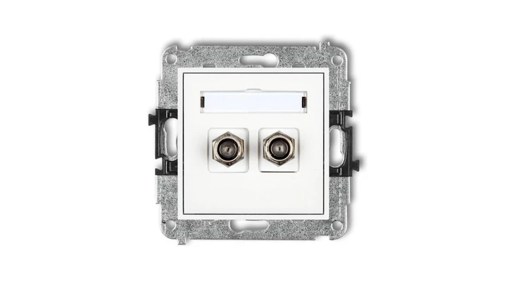 MINI Gniazdo antenowe podwójne typu F (SAT) niklowany biały MGF-2