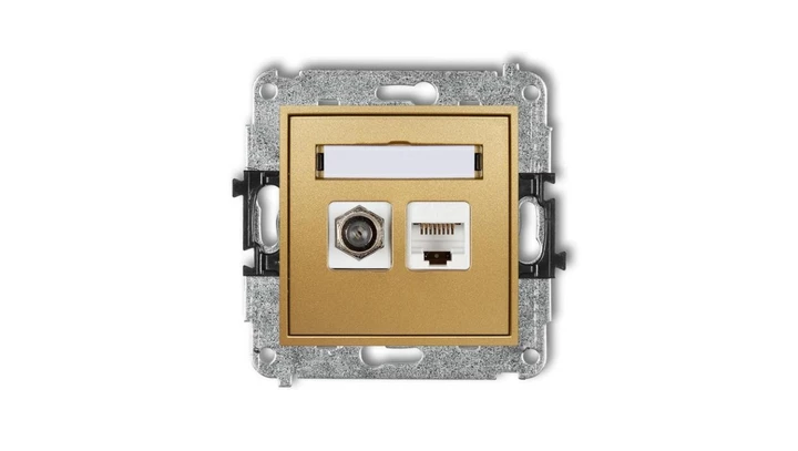 MINI Gniazdo antenowe typu F (SAT) + gniazda komputerowe 1xRJ45 kat. 5e złoty 29MGFK-1