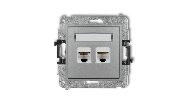 MINI Gniazdo komputerowe podwójne 2xRJ45 kat. 6 8-stykowy srebrny metalik 7MGK-4