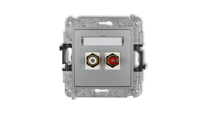 MINI Gniazdo podwójne RCA (typu cinch - biały i czerwony pozłacany) srebrny metalik 7MGRCA-2