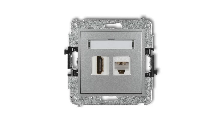 MINI Gniazdo pojedynczego HDMI + gniazdo komputerowe 1xRJ45 kat.5e 8-stykowy srebrny metalik 7MGHK