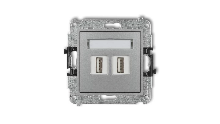 MINI Gniazdo podwójne 2xUSB-AA 2.0 srebrny metalik 7MGUSB-2