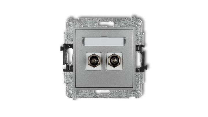 MINI Gniazdo antenowe podwójne typu F (SAT) niklowany srebrny metalik 7MGF-2