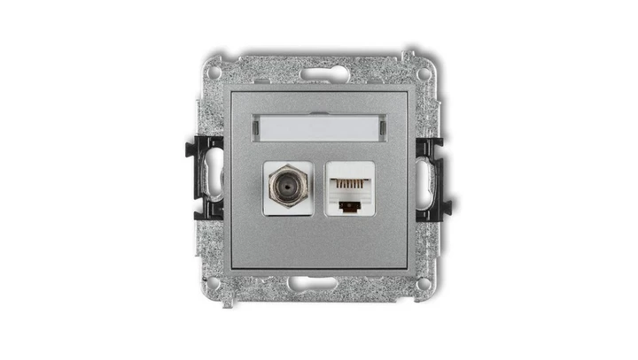 MINI Gniazdo antenowe typu F (SAT) + gniazda komputerowe 1xRJ45 kat. 5e srebrny metalik 7MGFK-1