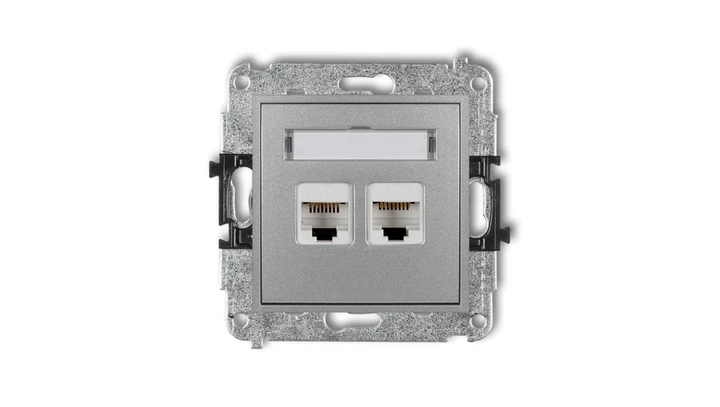 MINI Gniazdo telefoniczne podwójne 2xRJ11 4-stykowy beznarzędziowe srebrny metalik 7MGT-2