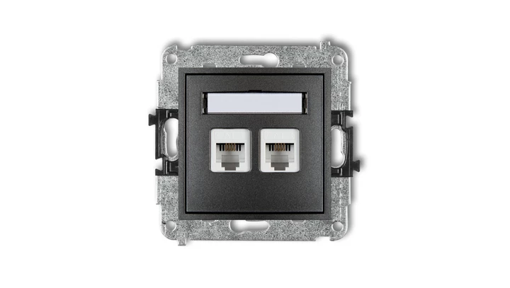 MINI Gniazdo telefoniczne podwójne 2xRJ11 4-stykowy beznarzędziowe grafitowy 11MGT-2