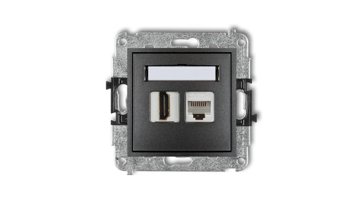 MINI Gniazdo pojedynczego HDMI + gniazdo komputerowe 1xRJ45 kat.5e 8-stykowy grafitowy 11MGHK