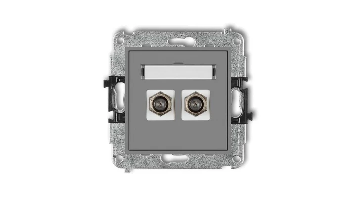 MINI Gniazdo antenowe podwójne typu F (SAT) niklowany szary mat 27MGF-2