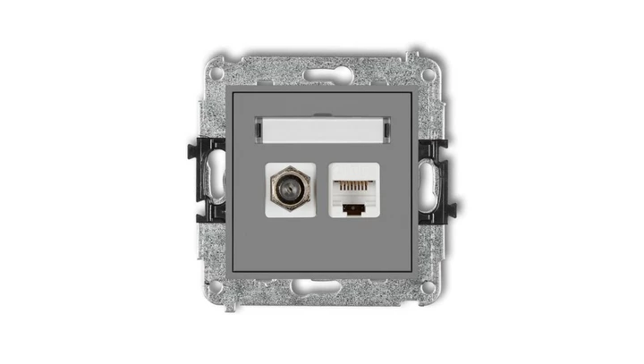 MINI Gniazdo antenowe typu F (SAT) + gniazda komputerowe 1xRJ45 kat. 5e szary mat 27MGFK-1