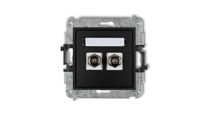 MINI Gniazdo antenowe podwójne typu F (SAT) pozłacany czarny mat 12MGF-2.1